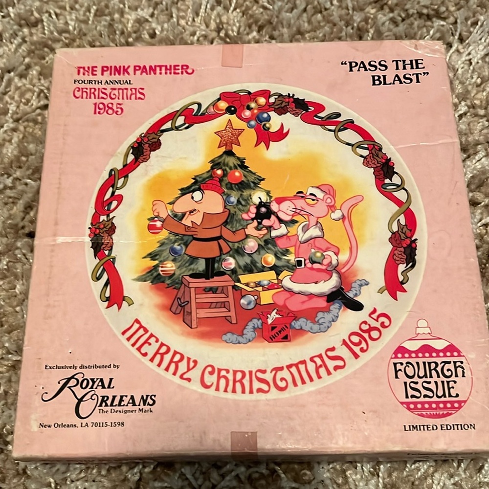 PINK PANTHER "MERRY CHRISTMAS 1985” "Pass The Blast” Limited Edition Plate #’ed